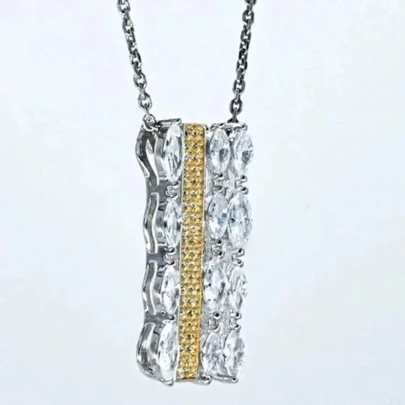 NWOT 925 Sterling Silver Grand Sparkling Pendant Chain Necklace - Picture 4 of 4